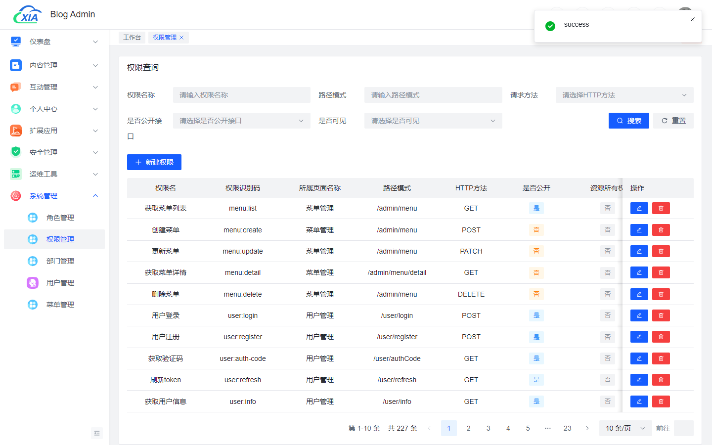 权限列表