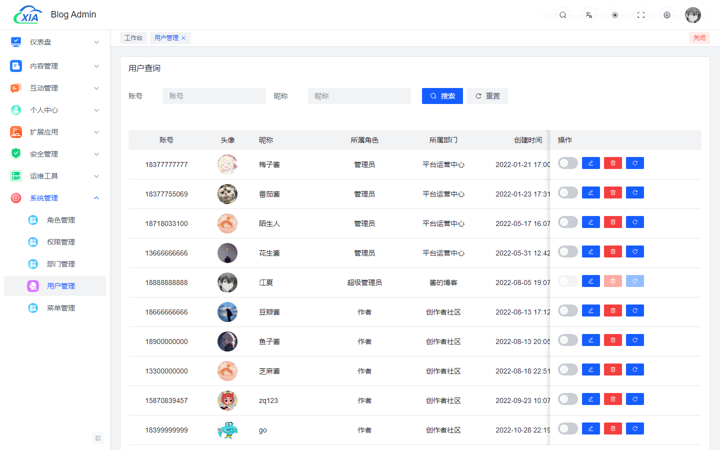 用户列表
