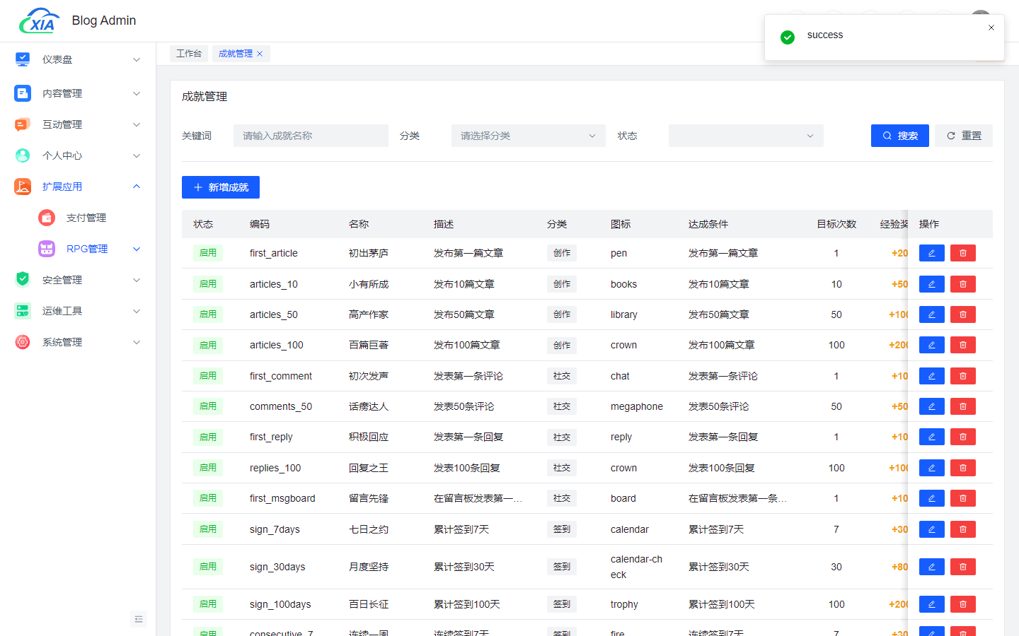 成就列表